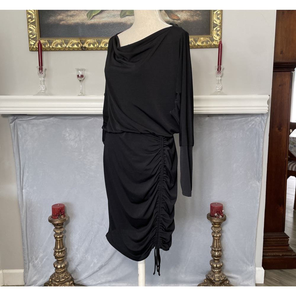 White Birch Black Rucked Draped Cowl Neck Dress Large - Picture 5 of 10